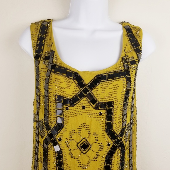 Free People MUSTARD Gold SEQUIN BLACK MINI DRESS - Picture 7 of 8